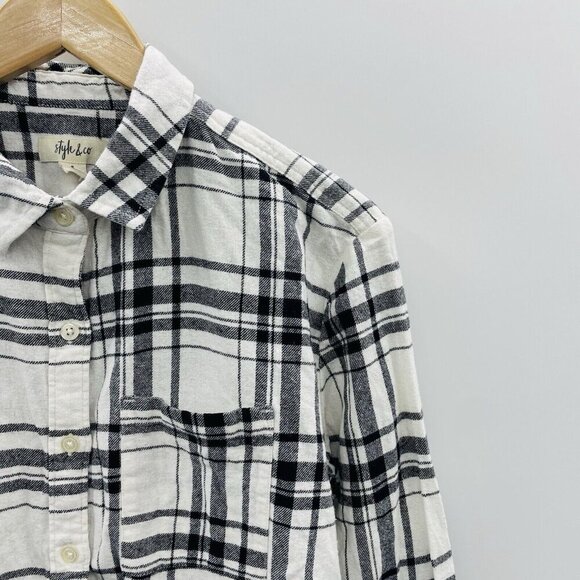 Style & Co Womens Size Small Cotton Plaid Flannel Boyfriend Button Down Shirt - Picture 3 of 7
